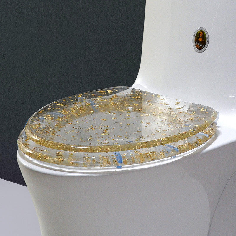 19 Inch V-shaped Transparent Gold Leaf Toilet Seat