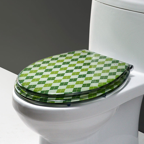 18 Inch Green Checkered Toilet Seat